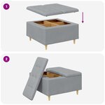 vidaXL Pouf de rangement avec coussin Gris clair 80 x 80 x 45 cm tissu