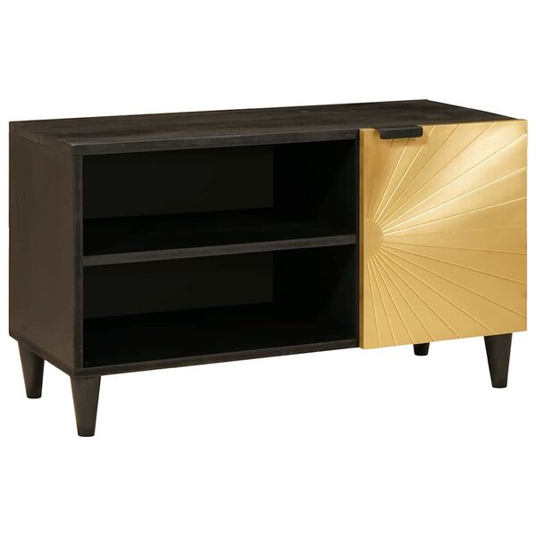 vidaXL Meuble TV Noir et or 80 x 33 x 46 cm bois de manguier massif