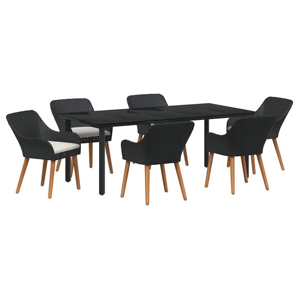 vidaXL Ensemble de salle à manger pour jardin 7 Pièces Noir polyrotin