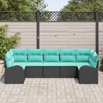 vidaXL Ensemble de canapé de jardin 7 Pièces Noir et turquoise polyrotin
