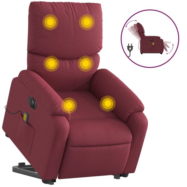 vidaXL Fauteuil inclinable de massage électrique Rouge bordeaux Tissu