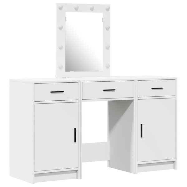 vidaXL Ensemble de Coiffeuse 3 Pièces avec Éclairage LED en Bois d'Ingénierie Blanc