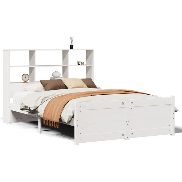 vidaXL Lit bibliothèque sans matelas blanc 120x200 cm bois pin massif