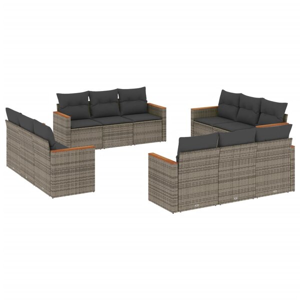 vidaXL Salon de jardin avec coussins 12 Pièces gris résine tressée