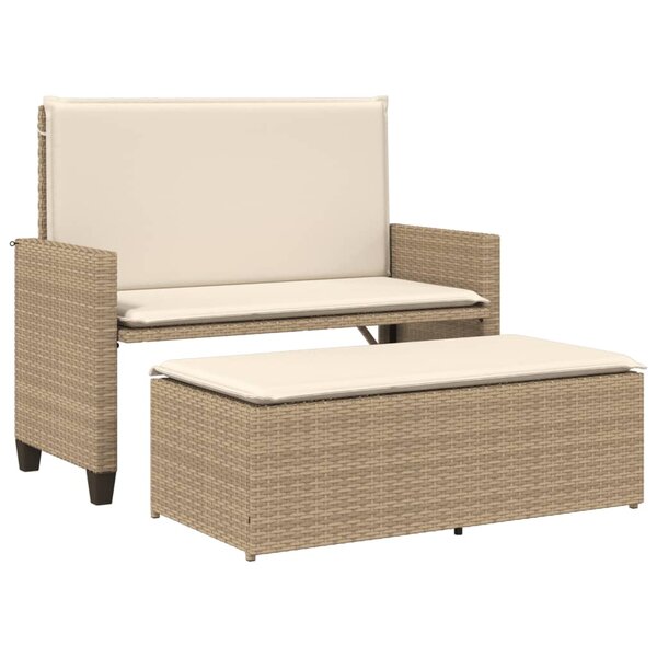 vidaXL Banc de jardin et coussins et repose-pied beige résine tressée