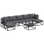 Ensemble de canapé de jardin avec coussin 8 Pièces Noir Aluminium