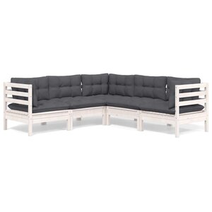 vidaXL Salon de jardin 5 Pièces avec coussins blanc bois de pin solide