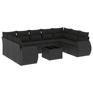 vidaXL Salon de jardin 10 Pièces avec coussins noir résine tressée