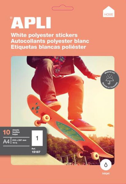 Lot de 10 étiquettes d'extérieur polyester - APLI - 21x29,7 cm - Blanc