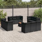 vidaXL Salon de jardin avec coussins 13 Pièces noir résine tressée