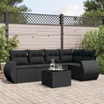 vidaXL Salon de jardin 6 Pièces avec coussins noir résine tressée