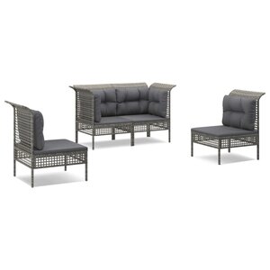 vidaXL Salon de jardin 4 Pièces avec coussins Gris Résine tressée