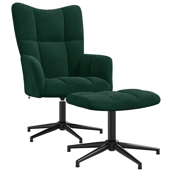 vidaXL Chaise de relaxation avec tabouret Vert foncé Velours