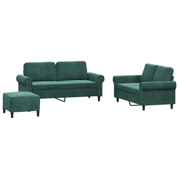 vidaXL Ensemble de canapés 3 Pièces avec coussins Vert foncé Velours