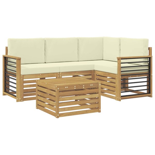 vidaXL Ensemble de canapés d'extérieur 5 Pièces Blanc et crème Polyester