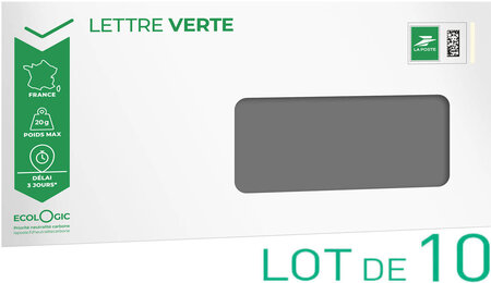 Prêt-à-Poster - Lettre verte suivie - 20g  - Enveloppes à fenêtre en lot de 10