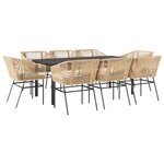 vidaXL Ensemble à manger jardin coussins 9Pièces marron poly rotin verre