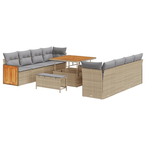Ensemble de Canapés de Jardin de 11 pièces avec Coussins Beige en Rattan Synthétique Acacia