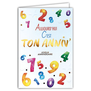 69-3114 Carte Anniversaire à tout âge 1 2 3 4 5 6 7 8 9 10 11 12 13 14 15 16 17 18 ans et + Aquarelle - Finitions Dorure Or Doré + Gaufrage en Relief +1 Enveloppe Format 12x17cm - Fabriqué en Europe