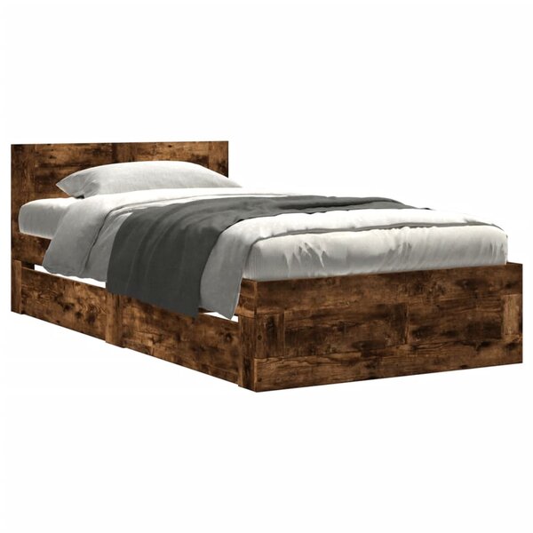 vidaXL Cadre de lit tête de lit chêne fumé 75x190 cm bois ingénierie