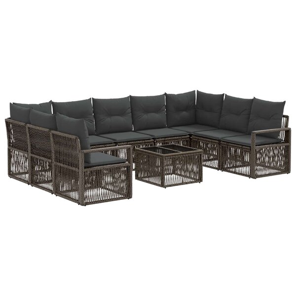 vidaXL Ensemble de canapé de jardin 10 Pièces Gris polyrotin