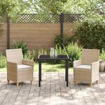 vidaXL Ensemble de salle à manger pour jardin 3 Pièces Beige polyrotin