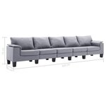 vidaXL Canapé à 5 places Gris clair Tissu