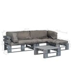 vidaXL Salon palette de jardin 4 Pièces avec coussins gris bois