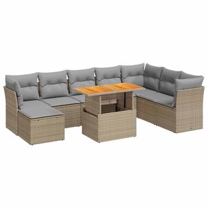 vidaXL Salon de jardin avec coussins 9 Pièces beige résine tressée