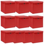 vidaXL Boîtes de rangement et couvercles 10 Pièces Rouge 32x32x32cm Tissu