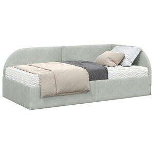 vidaXL Cadre de lit d'angle avec matelas 2 Pièces Gris clair Velours