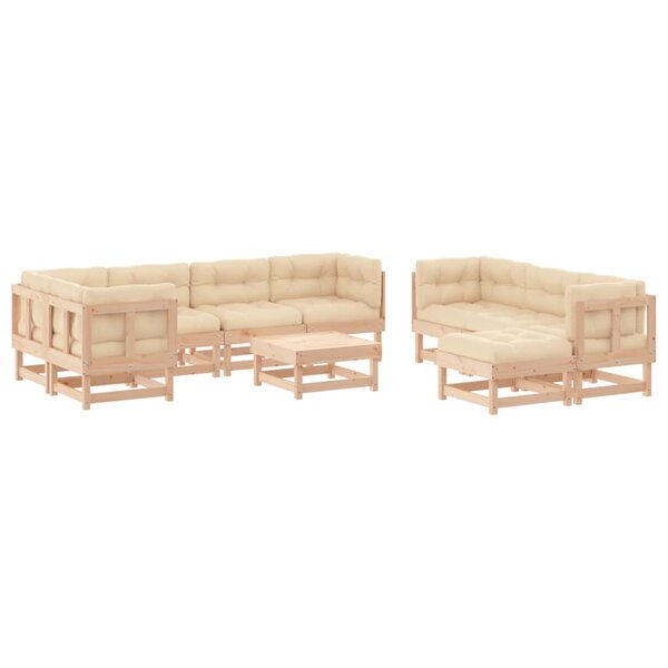 vidaXL Salon de jardin 10 Pièces avec coussins bois massif