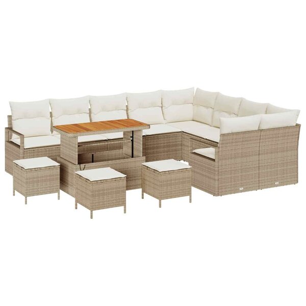 Canapé de jardin vidaXL 13 pièces avec coussins beige en poly rotin