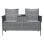 Banc de jardin design contemporain 133L x 63l x 84H cm banc double chaise avec coussins assise + tablette intégrée résine tressée grise polyester crème
