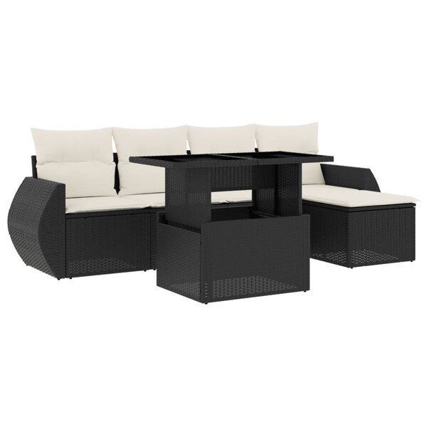 vidaXL Salon de jardin 6 Pièces avec coussins noir résine tressée