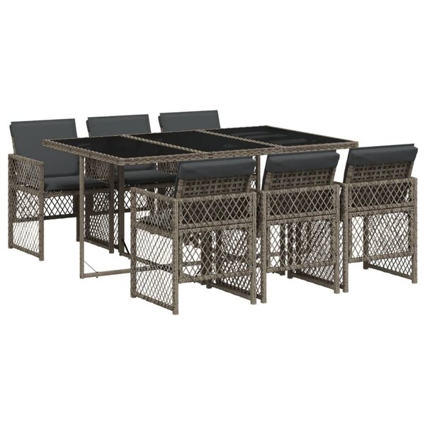 vidaXL Ensemble à manger de jardin et coussins 7 Pièces gris rotin