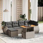vidaXL Salon de jardin avec coussins 7 Pièces gris résine tressée
