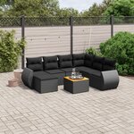 vidaXL Salon de jardin 8 Pièces avec coussins noir résine tressée