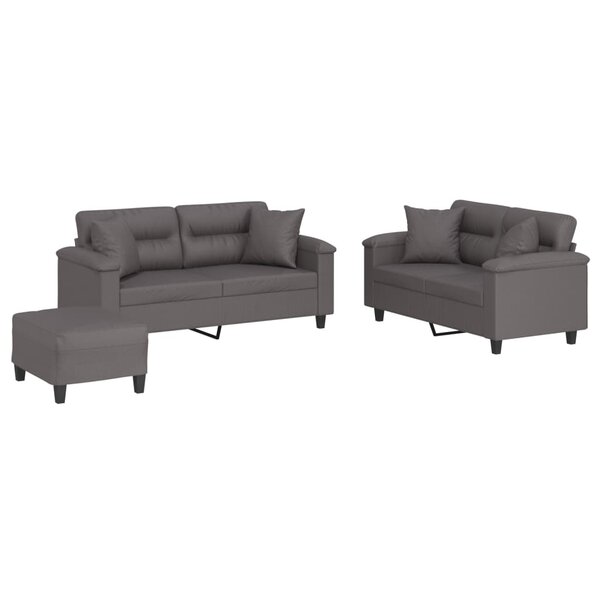 vidaXL Ensemble de canapés 3 Pièces avec coussins gris similicuir