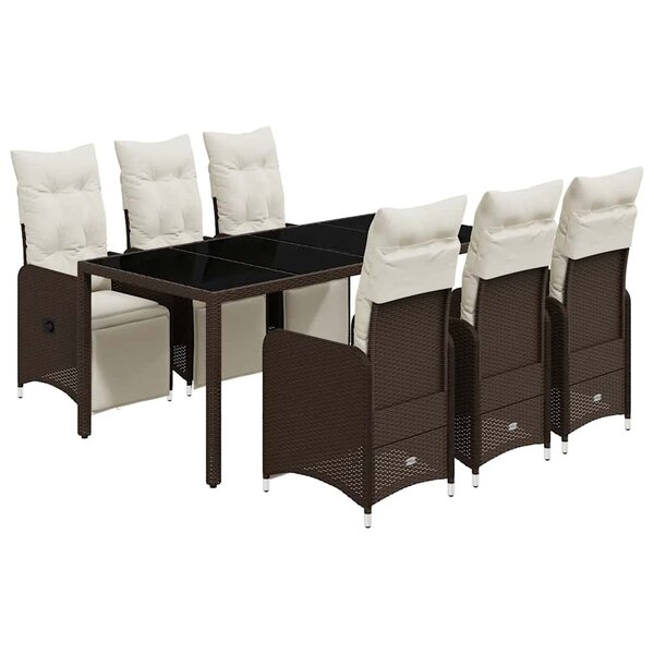 vidaXL Ensemble de bistro de jardin 7 Pièces coussins marron poly rotin