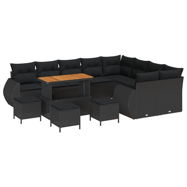 Ensemble de sofa jardin 13 pièces avec coussins en rattan poly noir acacia