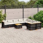 vidaXL Salon de jardin 10 Pièces avec coussins noir résine tressée