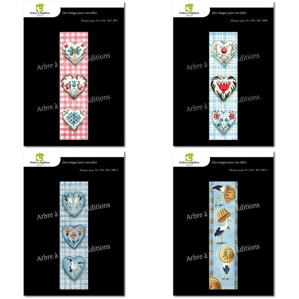 Lot de 4 marque-pages - triptyque
