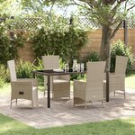 vidaXL Set de dîner de jardin 5 pièces avec coussins Beige Poly Rattan