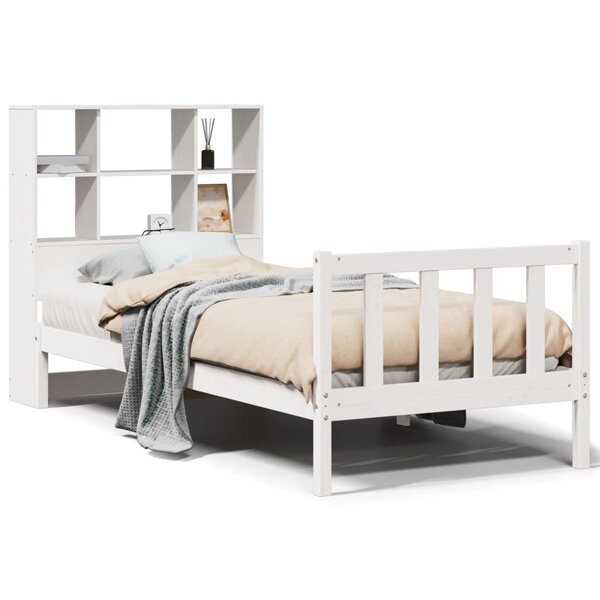 vidaXL Lit bibliothèque sans matelas blanc 90x190cm bois de pin massif