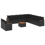 vidaXL Salon de jardin 12 Pièces avec coussins noir résine tressée