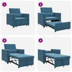 vidaXL Fauteuil Convertible bleu velours 3-en-1