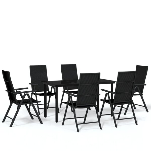 vidaXL Ensemble à manger de jardin 7 Pièces Noir