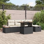 vidaXL Ensemble de canapé de jardin avec coussin 6 Pièces Noir Poly rotin