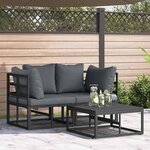 vidaXL Ensemble de canapé de jardin avec coussin 3 Pièces Noir Aluminium